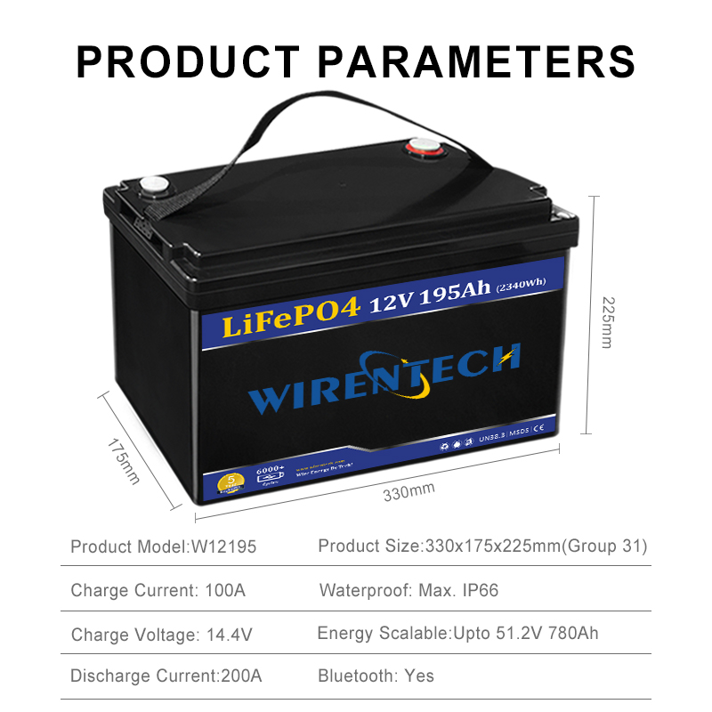 12 V, 190 Ah, 195 Ah, 200 Ah, geringer Eigenverbrauch, niedrige Ampere, Tiefzyklus-Lithium-Startbatterie, Lifepo4-Solarbatterie